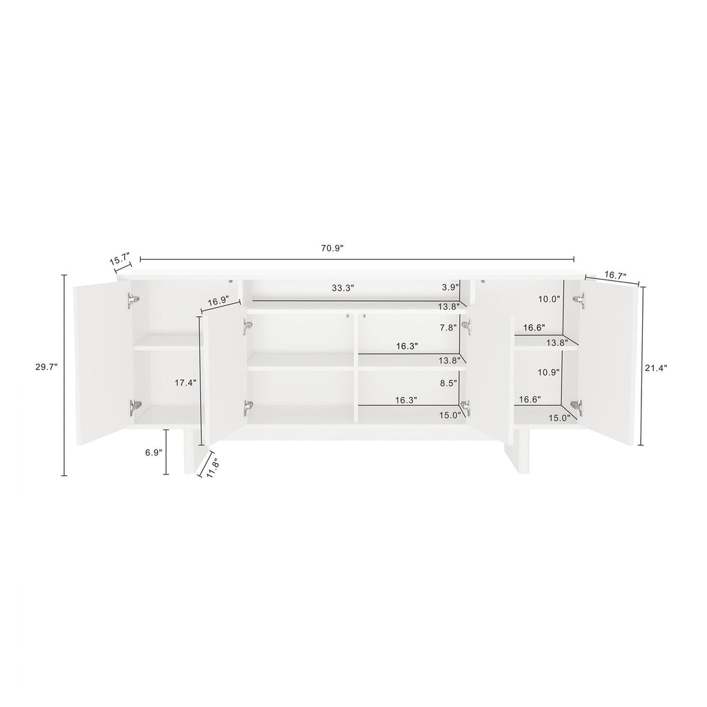 Sideboard With Adjustable Shelves and Soft Close Doors - White, Light Brown, Green