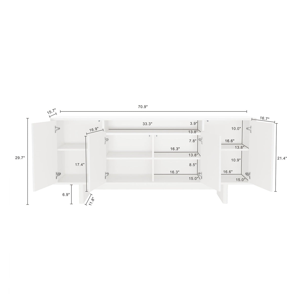 Sideboard With Adjustable Shelves and Soft Close Doors - White, Light Brown, Green