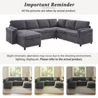Convertible U-Shaped Sectional Sofa Bed with USB Ports and Storage – Black, Dark Gray, Blue