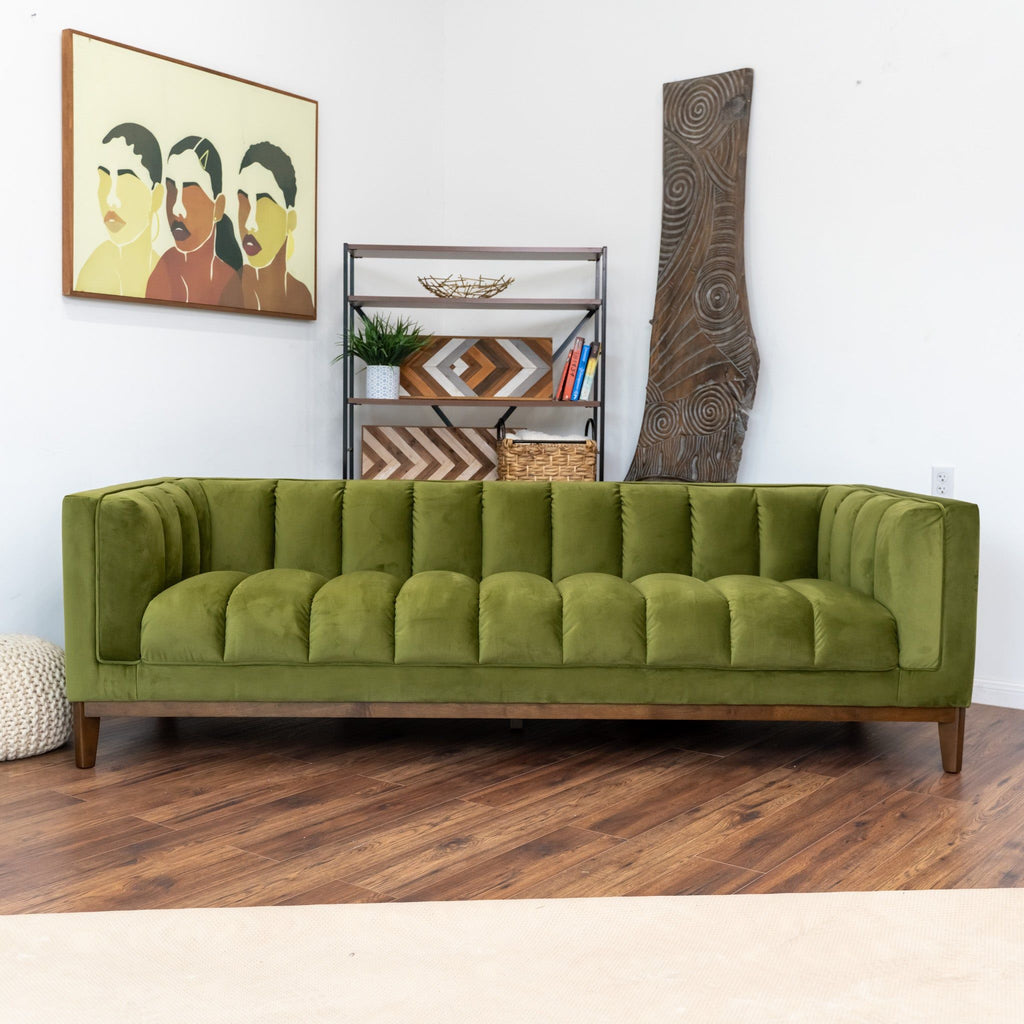 Mid Century Modern Sofa with Pet-Friendly Upholstery - White, Green, Orange