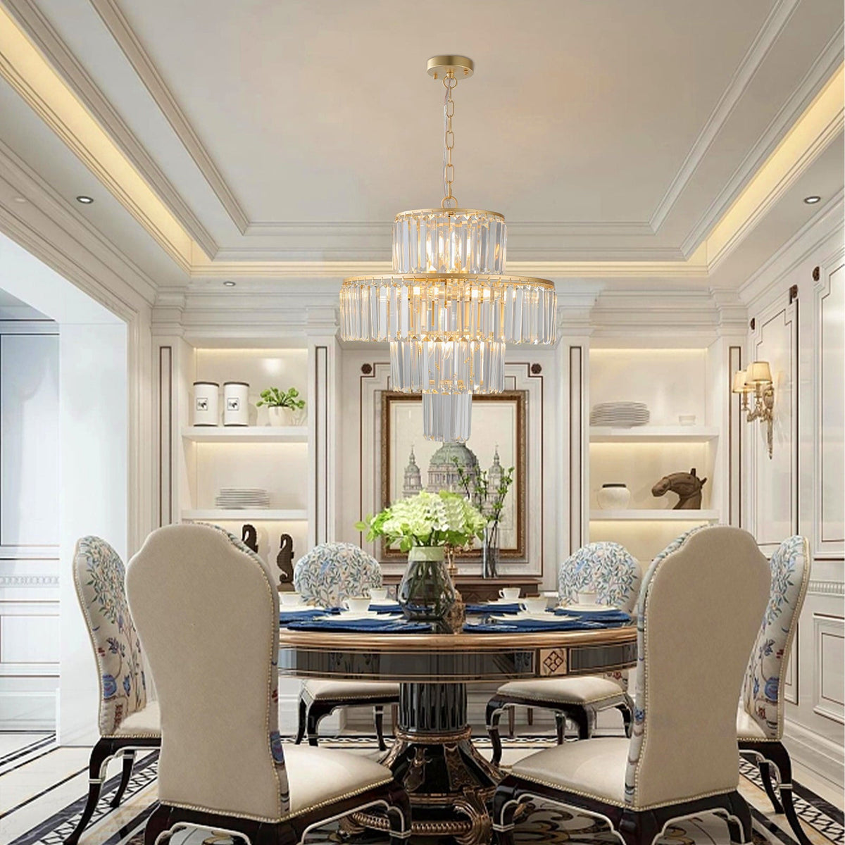 20' Modern Crystal Chandelier with 4-Tier Design - Gold