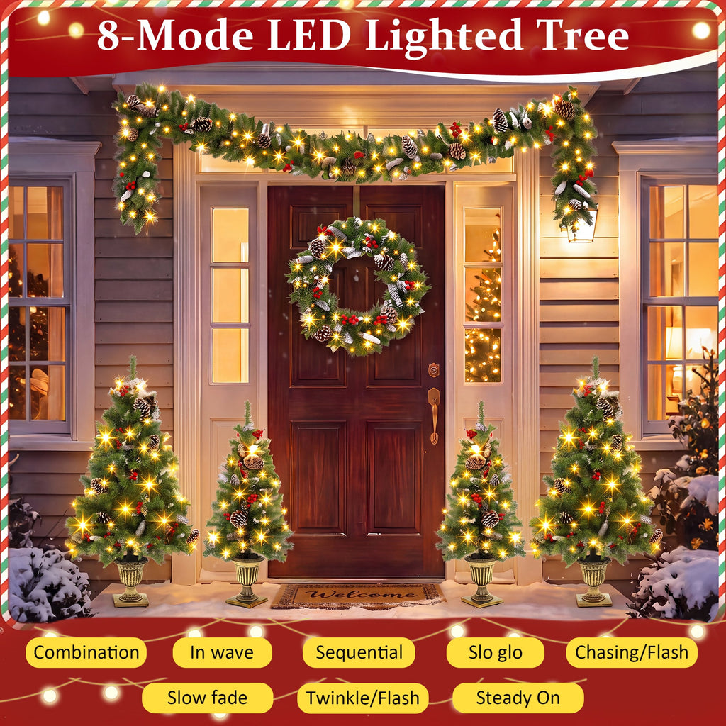 6-Piece Christmas Tree Set with Pre-Lit Wreath and Garland – Warm