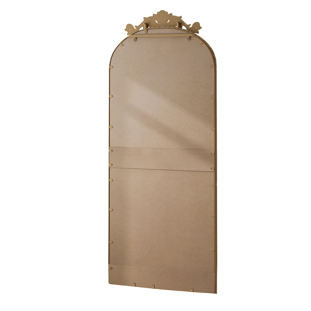 Vintage Arched Full Body Mirror with Carved Applique - Bronze or Pearl Silver