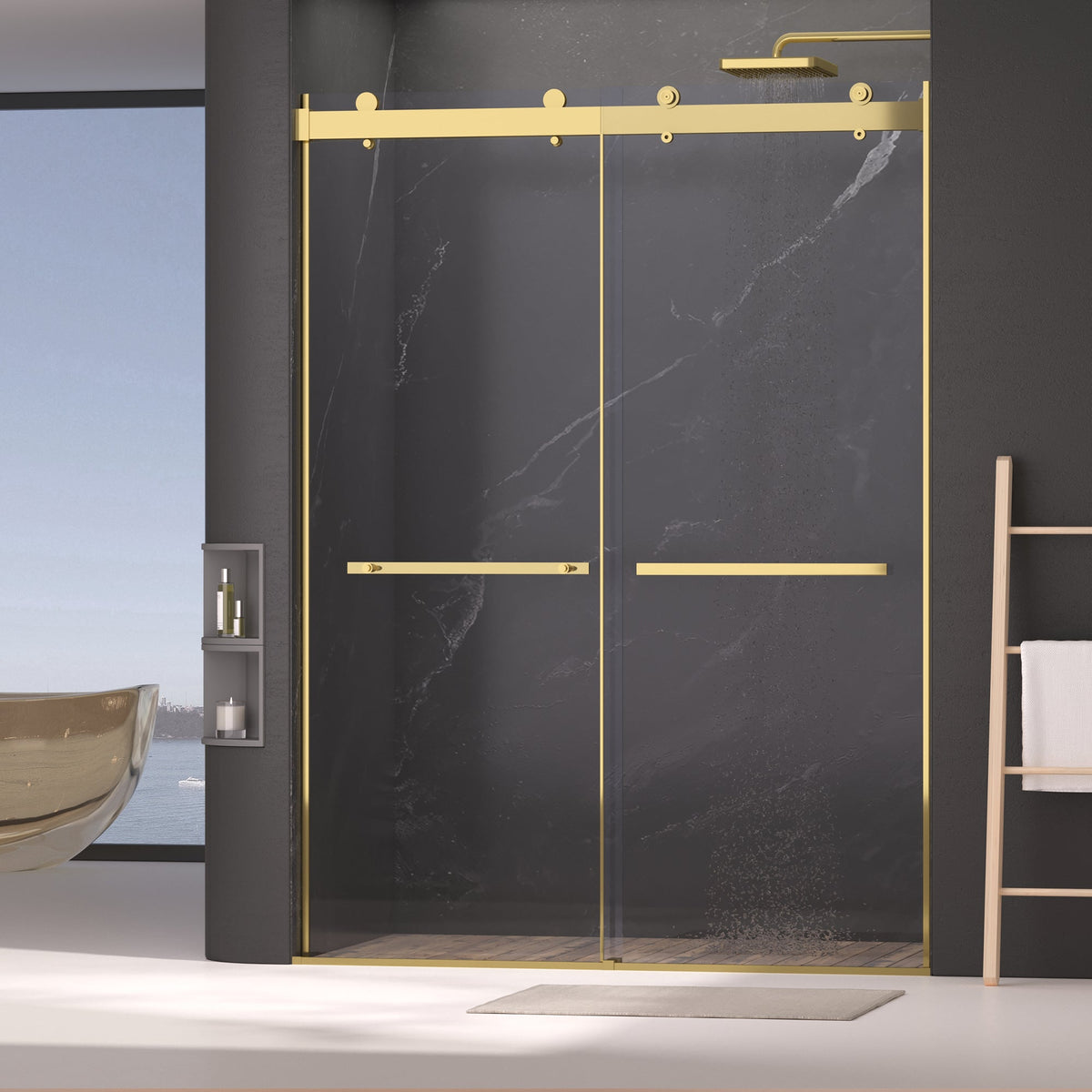 Frameless Sliding Shower Door with Soft-Close – Clear Tempered Glass