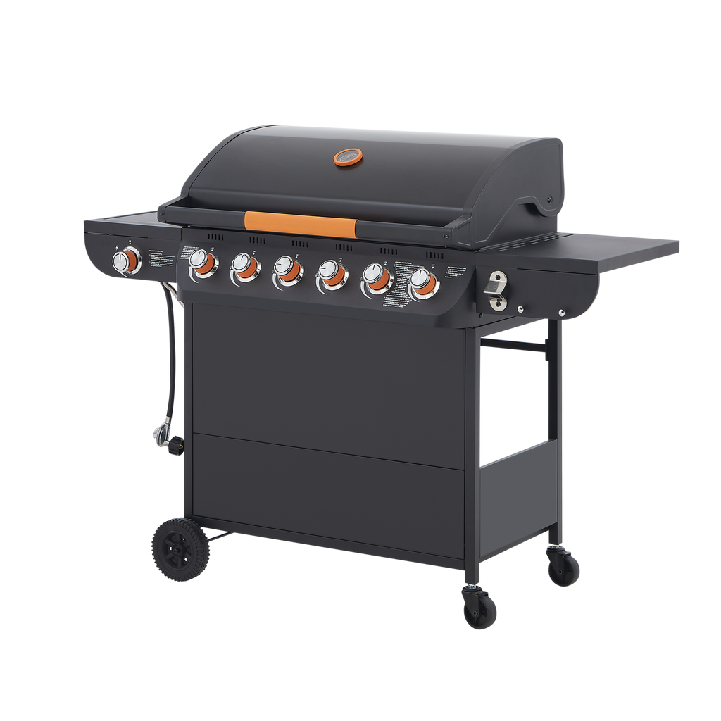 6 Burner Gas Grill with Side Burner - Black