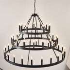 3 Tiers Wagon Wheel Chandelier with 54 Lights - Matte Black