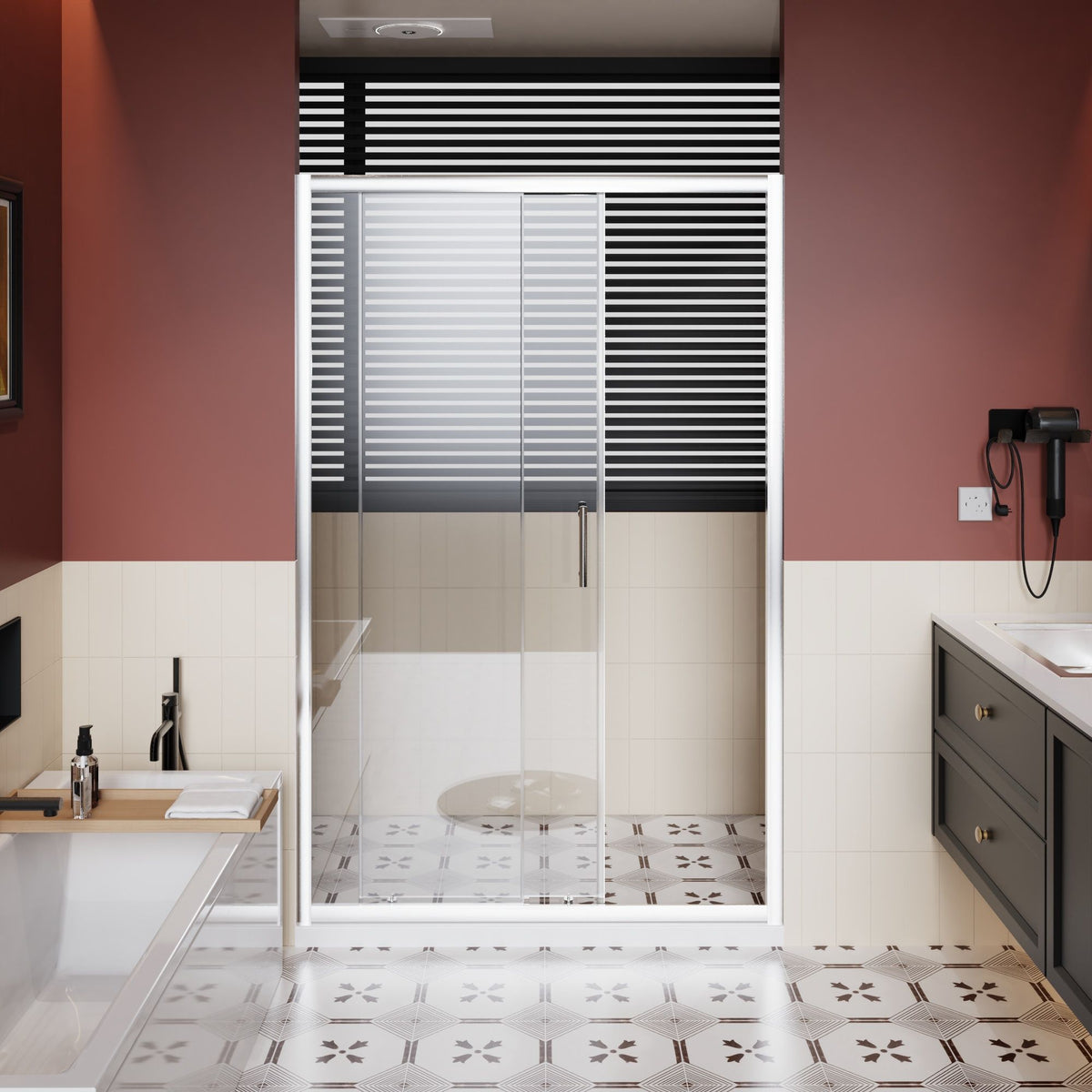 Single Sliding Shower Door with Handle - Chrome, Tempered Glass
