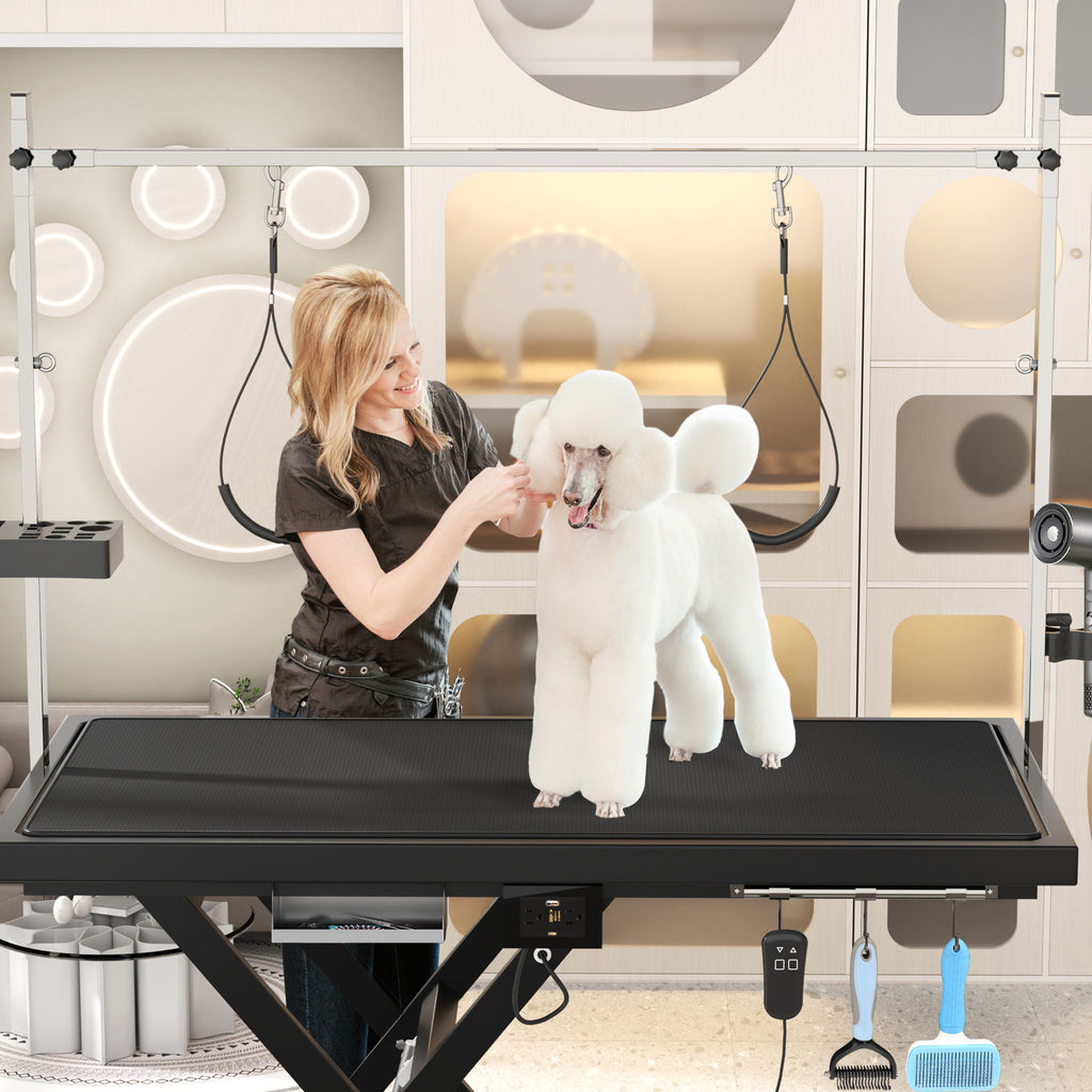 Height Adjustable Electric Pet Grooming Table with Heavy Duty Frame - Black or White