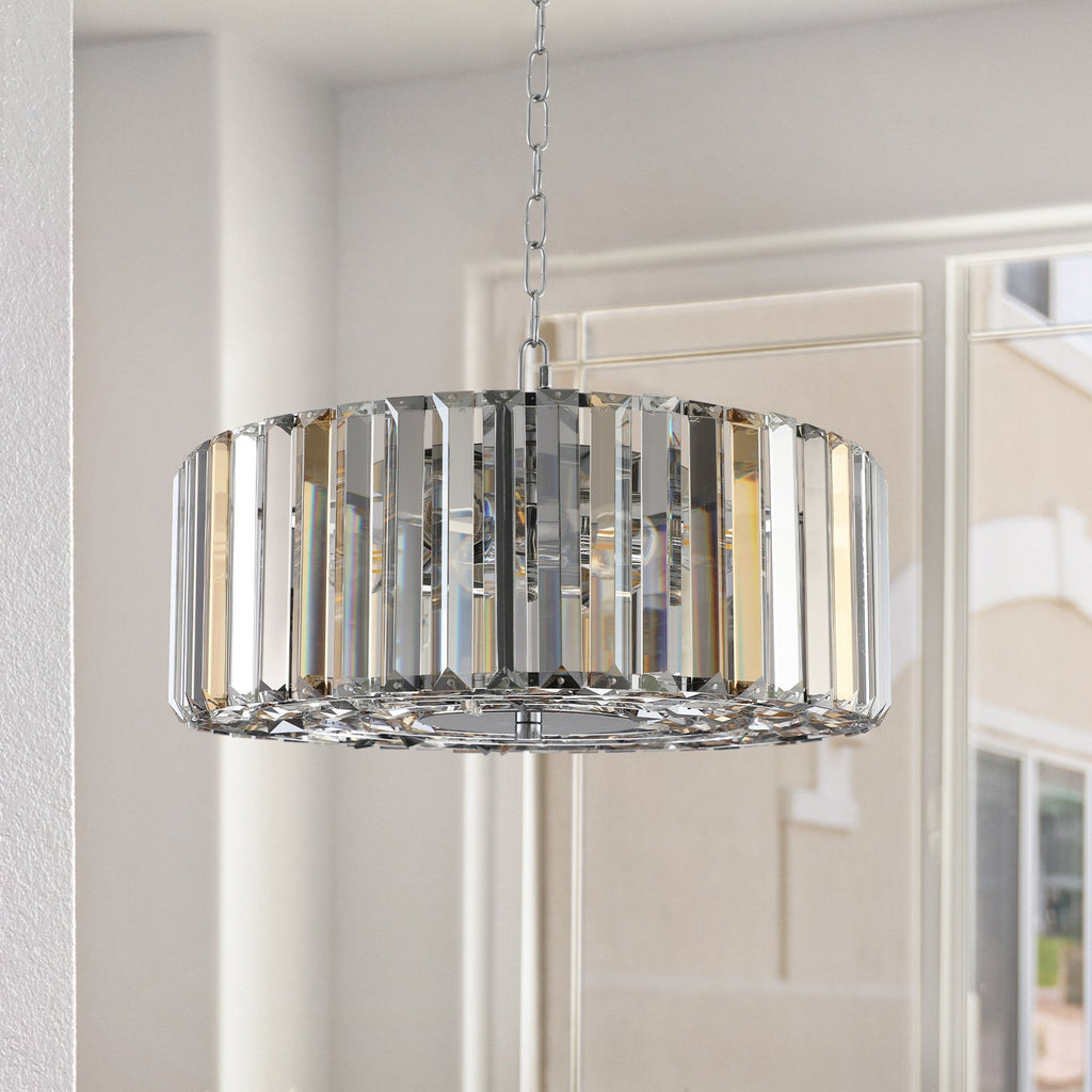 17' Chrome Crystal Pendant Chandelier with Adjustable Height - Transparent
