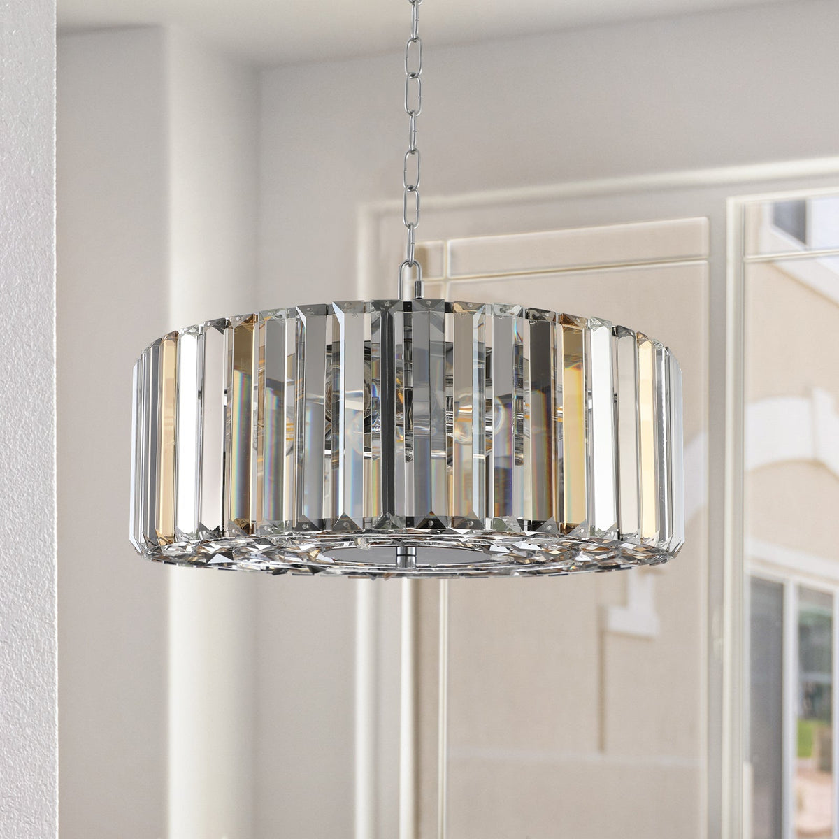 17' Chrome Crystal Pendant Chandelier with Adjustable Height - Transparent