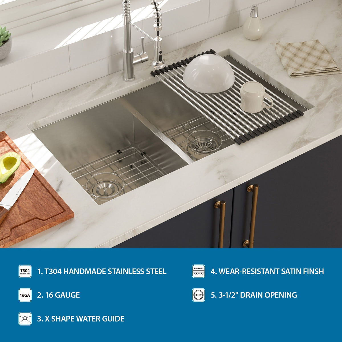 Modern Double Bowl Undermount Sink with 10" Deep Basins - Gray