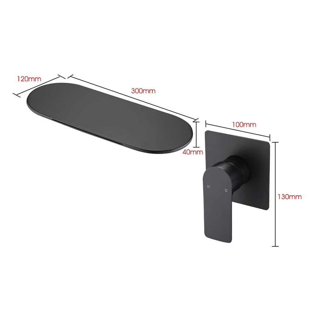 Modern Wall Mount Bathtub Faucet with Waterfall Spout - Matte Black