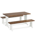 3 Piece Dining Table Set with Space Saving Benches - Brown / White