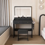 Modern Makeup Vanity Set with Power Outlet and Adjustable Lighting - Black or White
