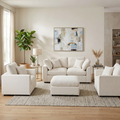 Chenille 4-Piece Sofa Set with Accent Chairs and Movable Ottoman - Grey