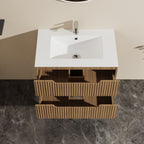 30" Wall Mounted Bathroom Vanity with Sink and Soft Close Drawers - Walnut