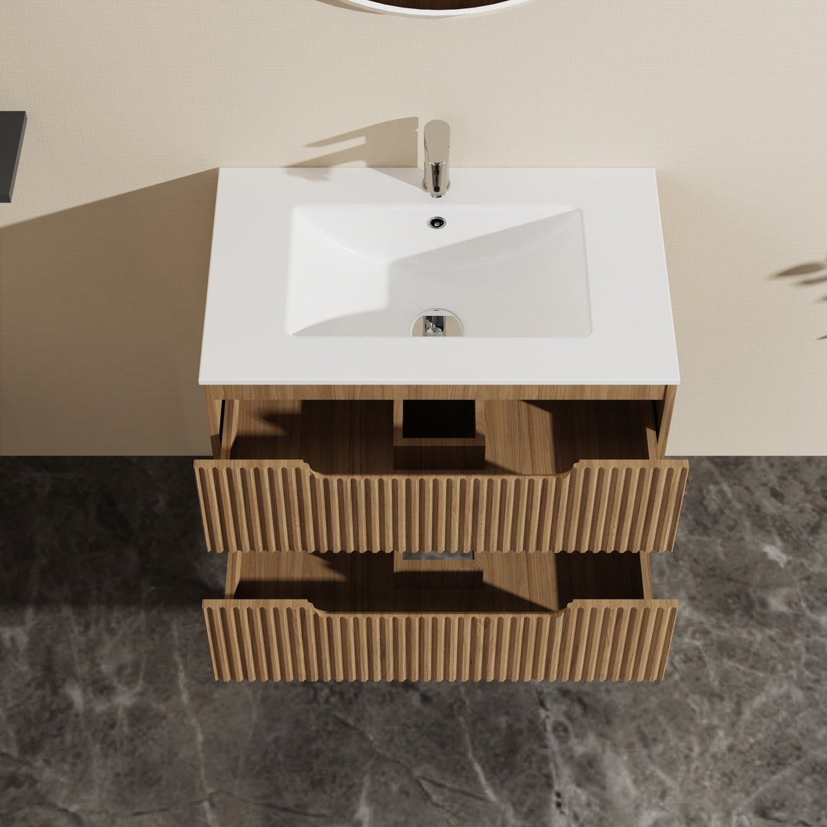 30" Wall Mounted Bathroom Vanity with Sink and Soft Close Drawers - Walnut