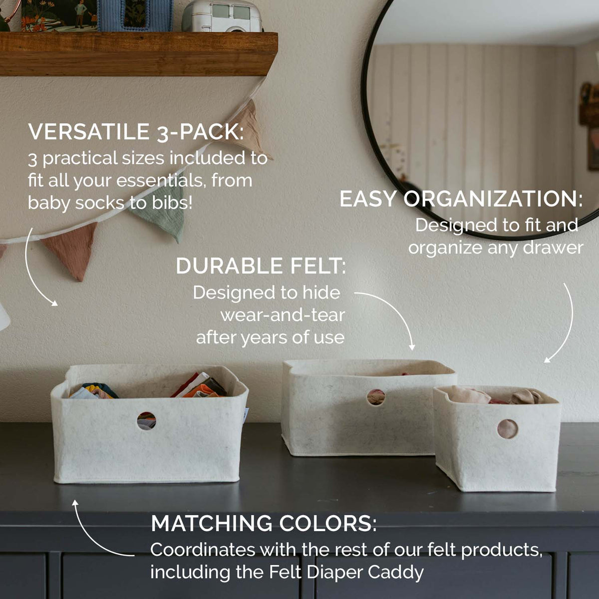 Parker Baby Co. Felt Drawer Organizers — 3-Piece Set