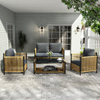 Patio 4-Piece Wicker Sofa Set with Grey Cushions - Brown