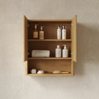 26" Wall-Mounted Bathroom Cabinet with Solid Wood Striped Doors - Natural Finish