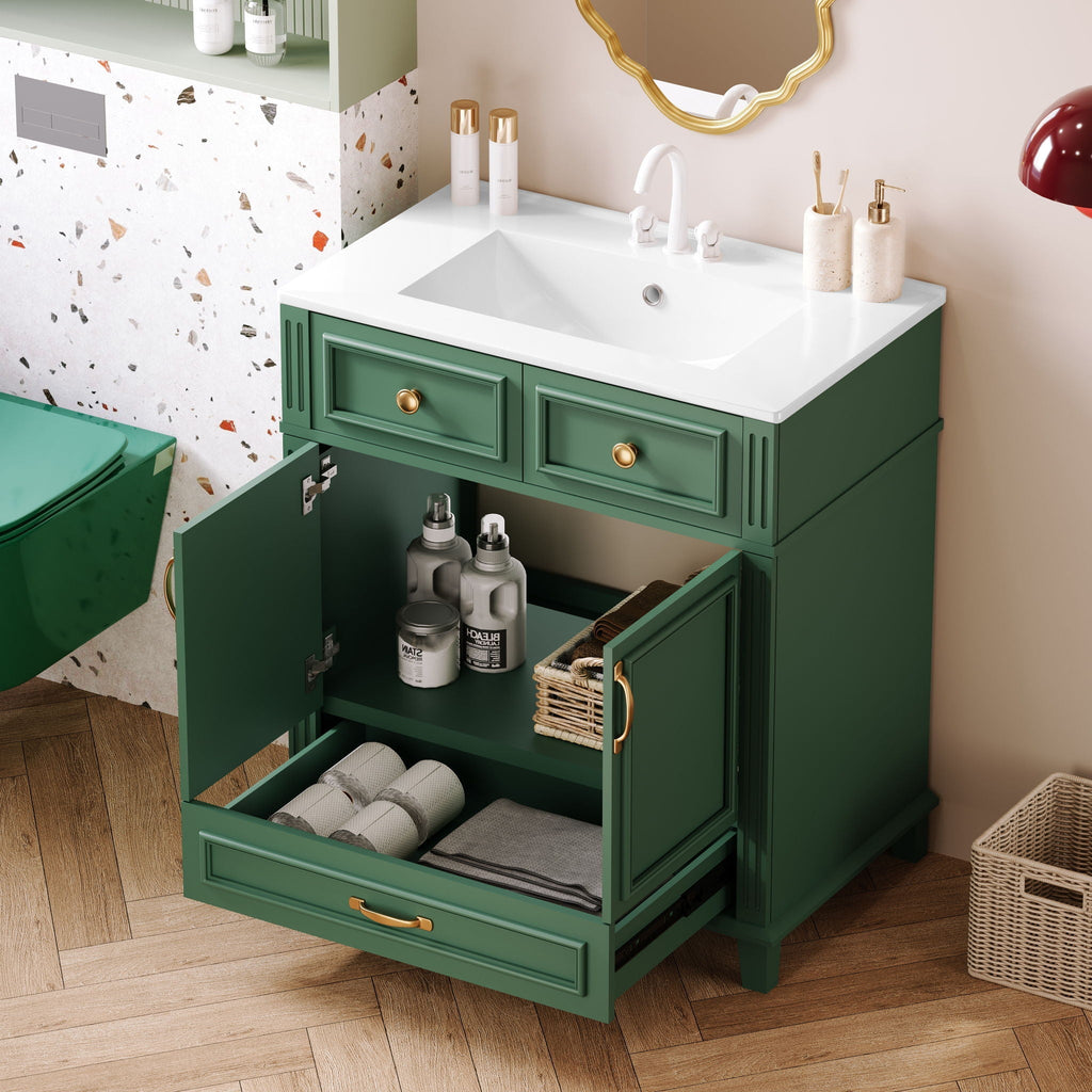 Bathroom Vanity with Sink and Storage Cabinet - White, Blue, or Dark Green