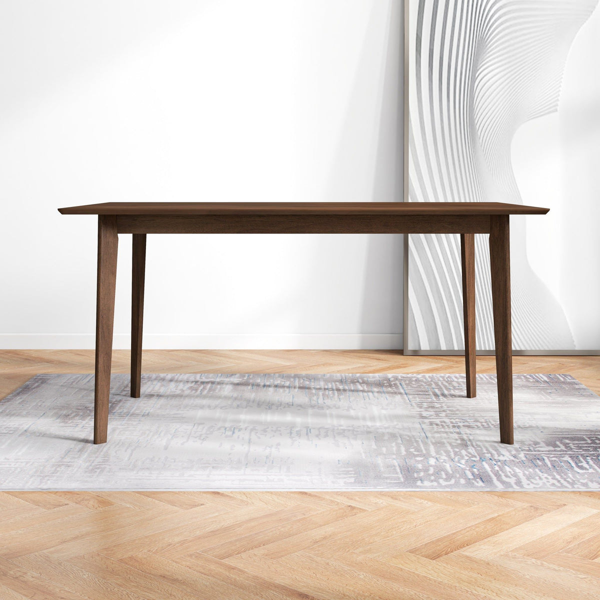 Mid-Century Modern Solid Wood Dining Table with Beveled Edges - Dark Brown or White