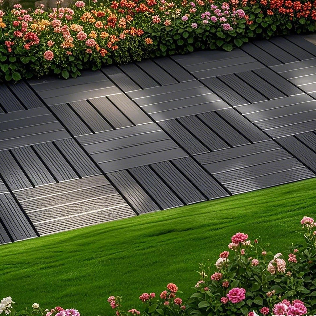 Interlocking Plastic Deck Tiles with Waterproof Construction - Dark Gray or Dark Brown