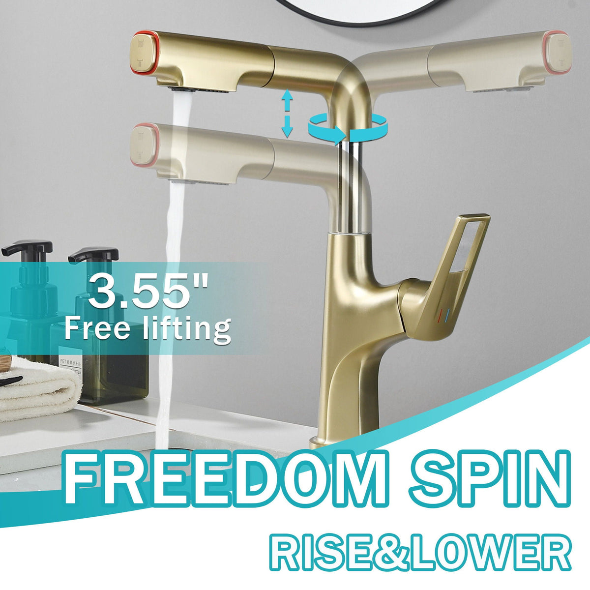 Tall Pull Down Vessel Faucet with Dual Spray Modes - Gold or Black