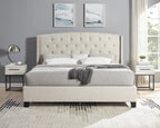 3-Piece Upholstered Bedroom Set with Tufted Wingback Bed - Beige