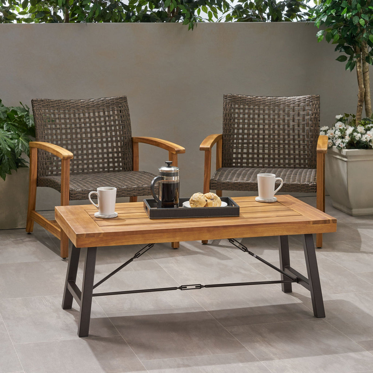 Teak Outdoor Coffee Table with Metal Frame - Natural Teak