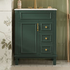 Compact Bathroom Vanity with Ceramic Sink and Storage Drawers - White, Green, Black