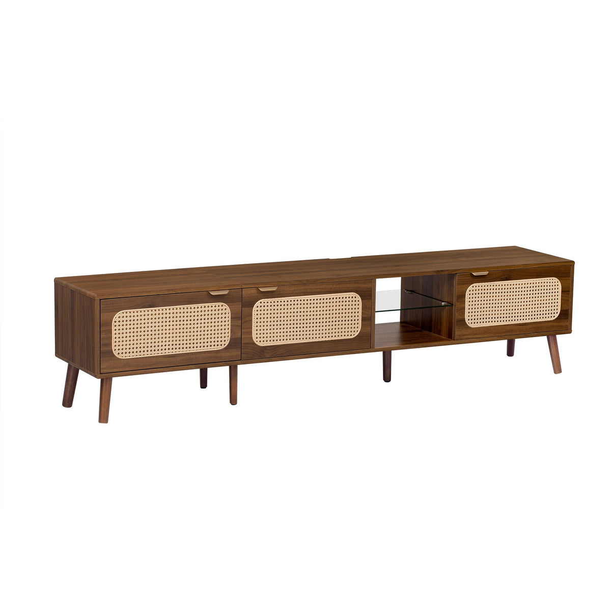 78" Walnut TV Stand With Ample Storage And Open Shelving