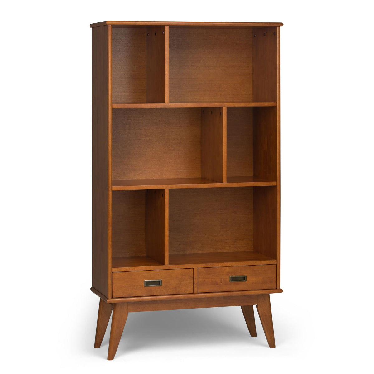Mid Century Wide Bookcase with Storage Drawers - Multiple Colors