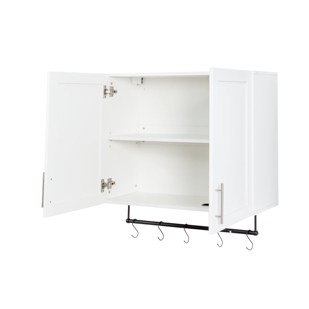 Bathroom Wall Cabinet with Adjustable Shelf and Towel Bar - White
