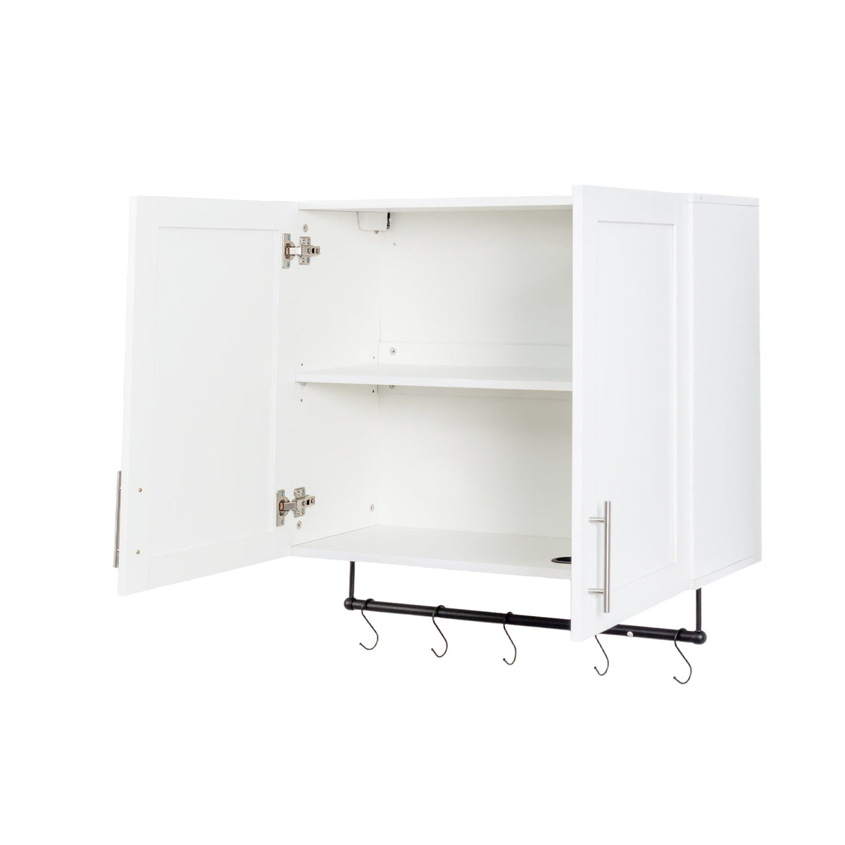 Bathroom Wall Cabinet with Adjustable Shelf and Towel Bar - White