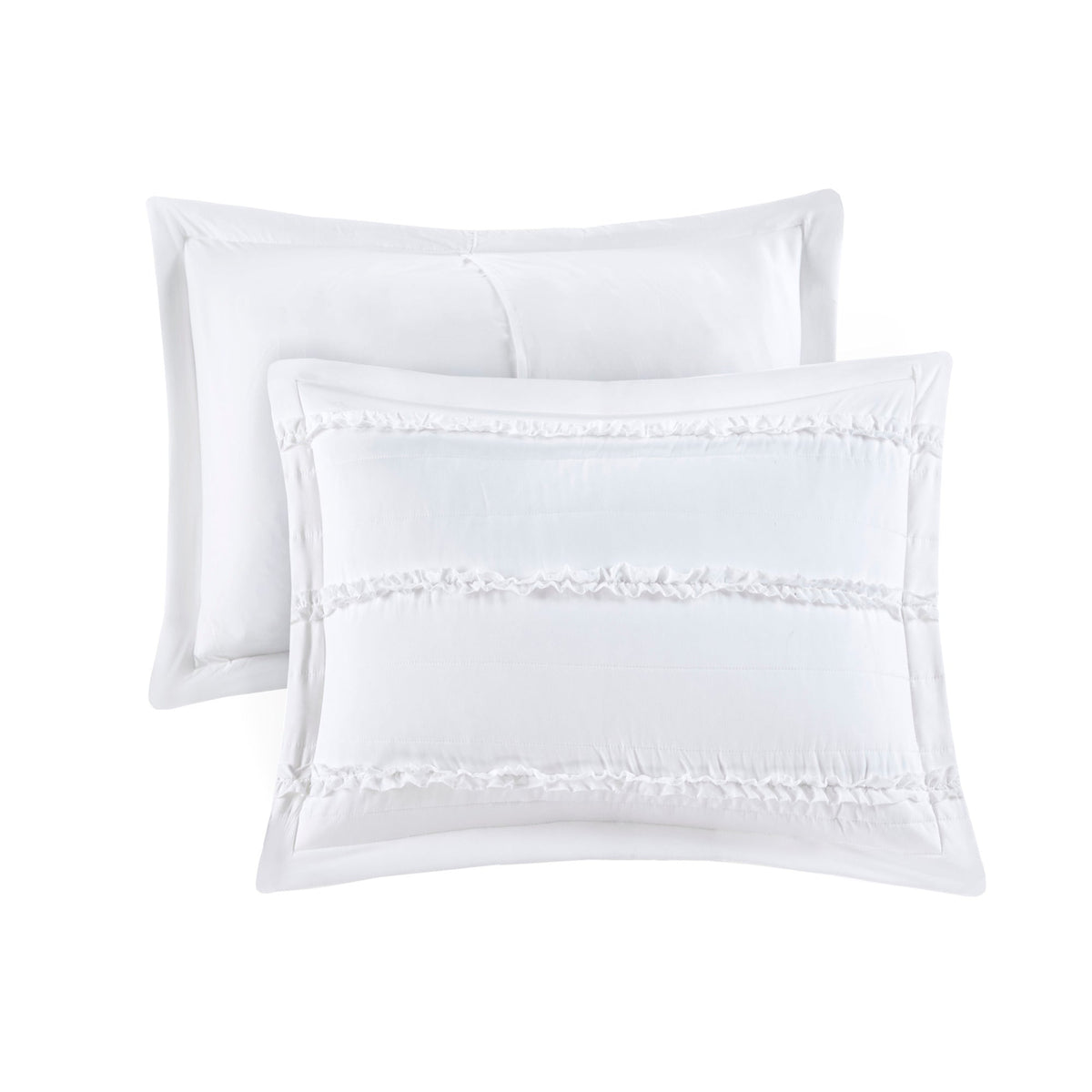 White Microfiber Ruffled Comforter Set with Decorative Pillow – Queen