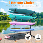 Freestanding Kayak Storage Rack with Lockable Wheels - Black