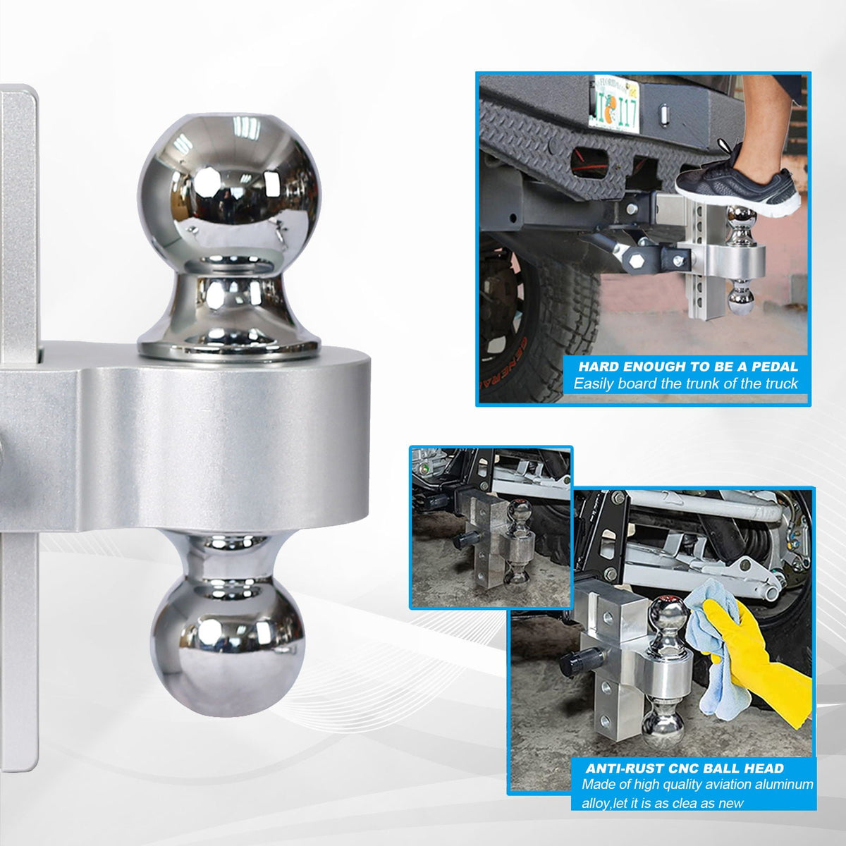 Adjustable Trailer Drop Hitch with 6" Adjustment - Silver