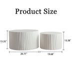 Nesting Coffee Table Set of 2 Round Wooden Tables with Handcrafted Relief - Wood Finish