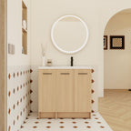 Wall Mounted Floating Bathroom Vanity with Modular 3-Door Cabinet - Light Brown