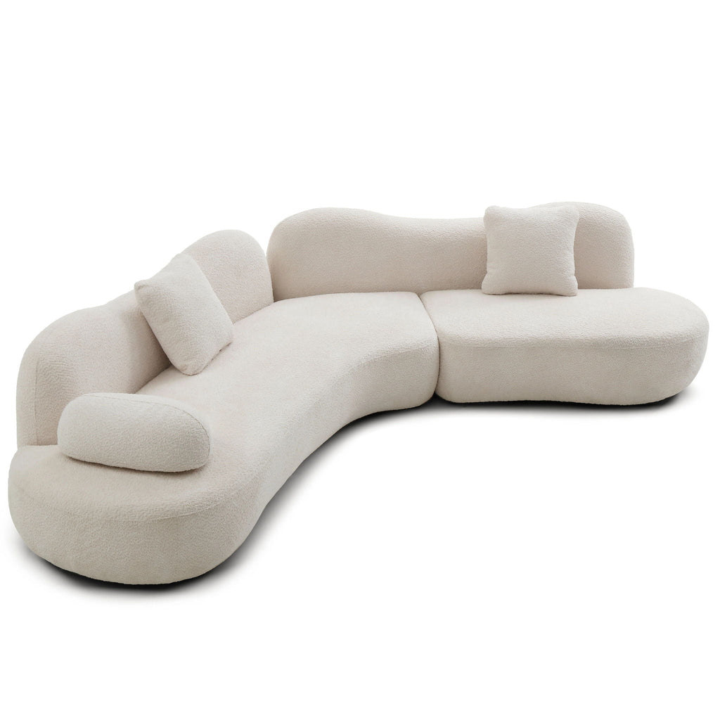 Modern Curved Modular 5 Seater Sofa with Plush Pillows - White or Beige