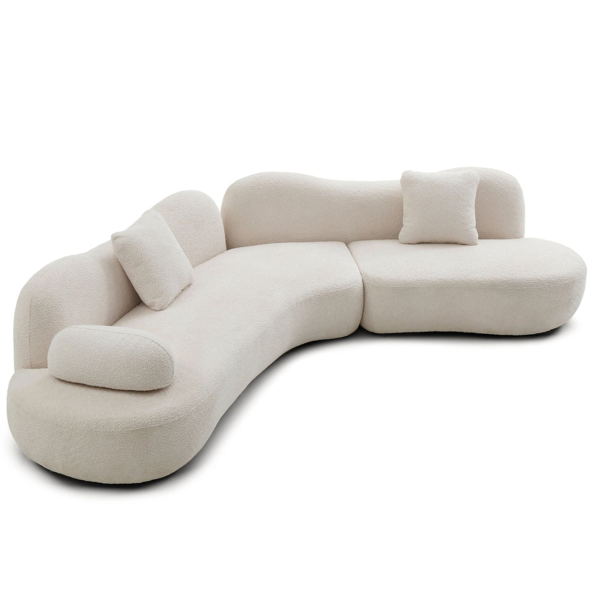 Modern Curved Modular 5 Seater Sofa with Plush Pillows - White or Beige