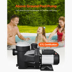 2 HP Above Ground Swimming Pool Pump with Corrosion-Resistant Shell - Black