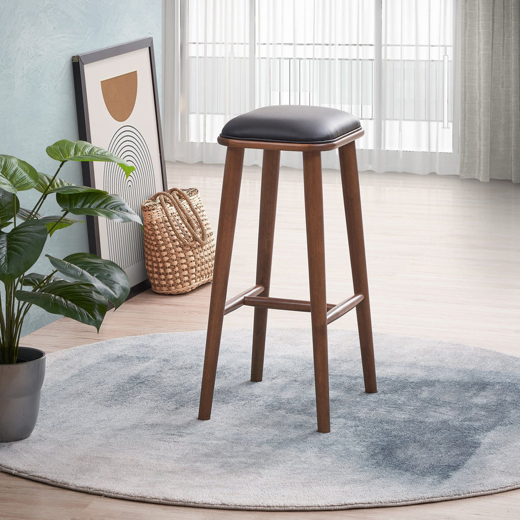 Stylish Design Bar Height Stool with Upholstered Seat - Black or Light Brown