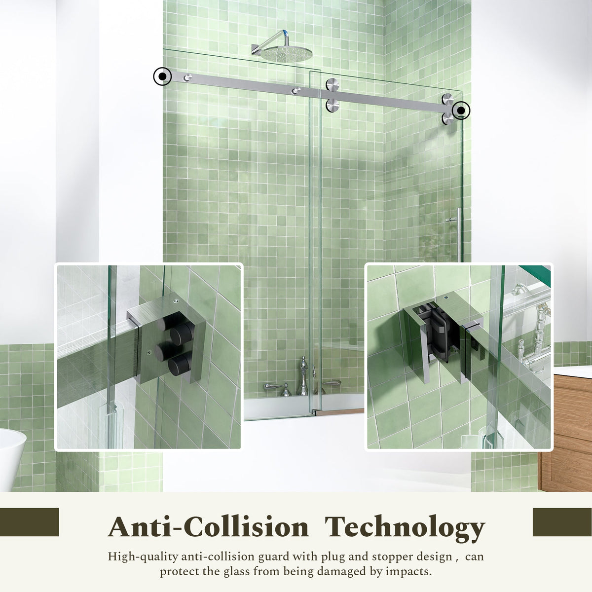 56-60"W Frameless Sliding Tub Shower Door with Tempered Glass - Brushed Nickel