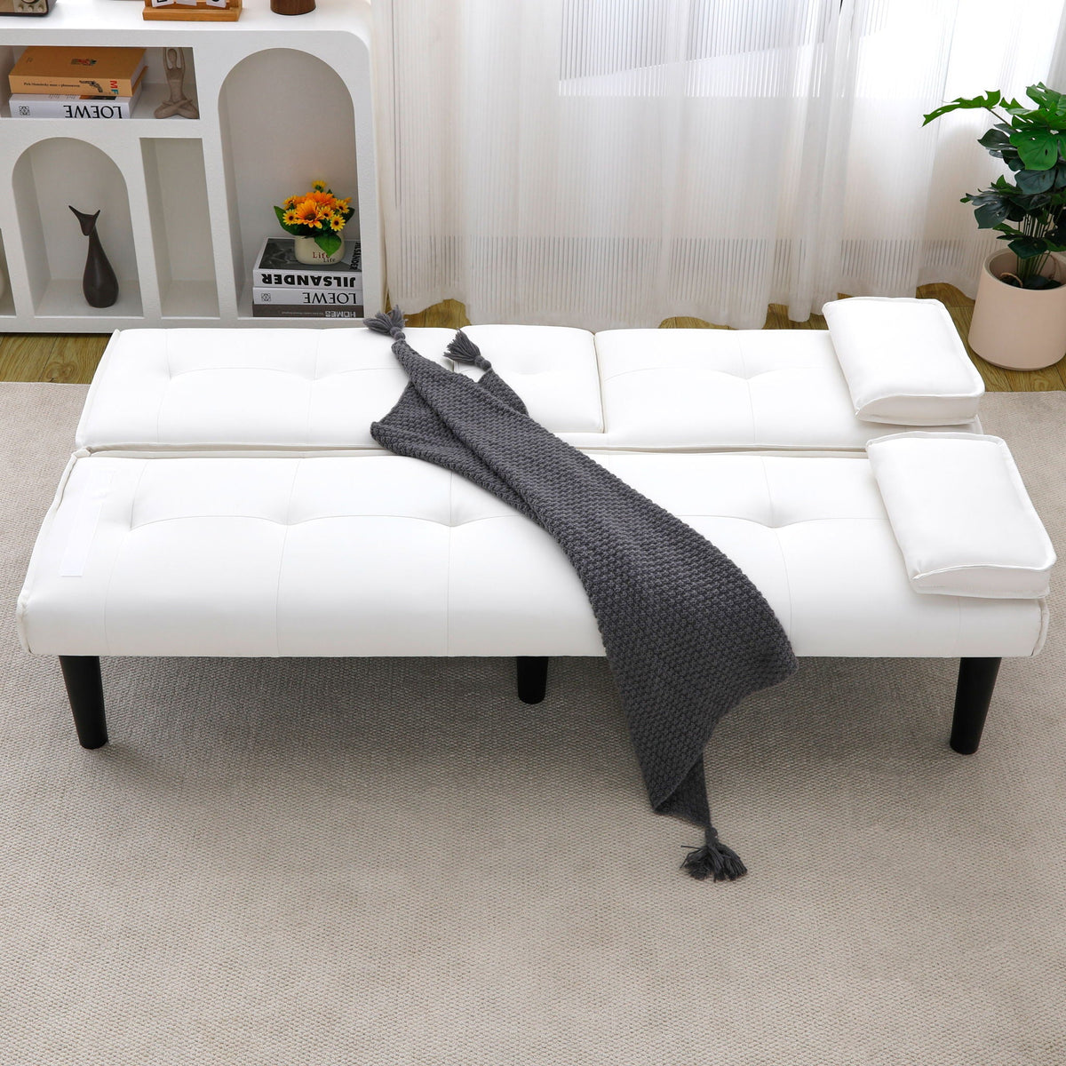 Foldable Sofa Bed with Cup Holder and Solid Wood Frame - Multiple Colors