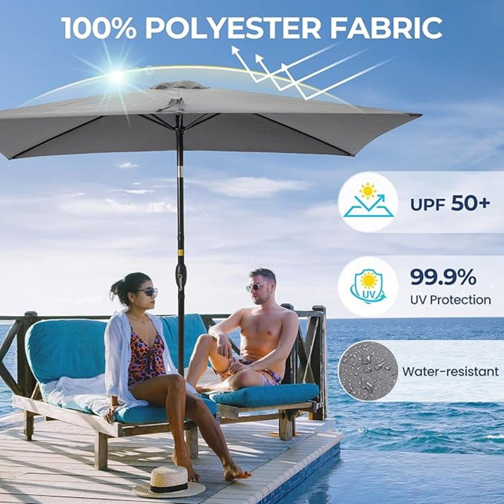 Rectangular Patio Umbrella with Crank Tilt - UV-Resistant Canopy