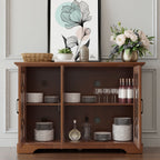 Modern Sideboard with Glass Doors and Adjustable Shelves - Dark Oak