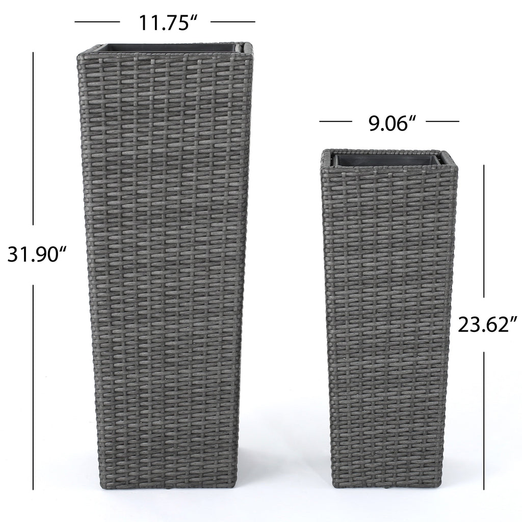 Grey Rattan Flower Pot Set with Iron Frame – Garden Planters
