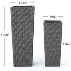 Grey Rattan Flower Pot Set with Iron Frame – Garden Planters
